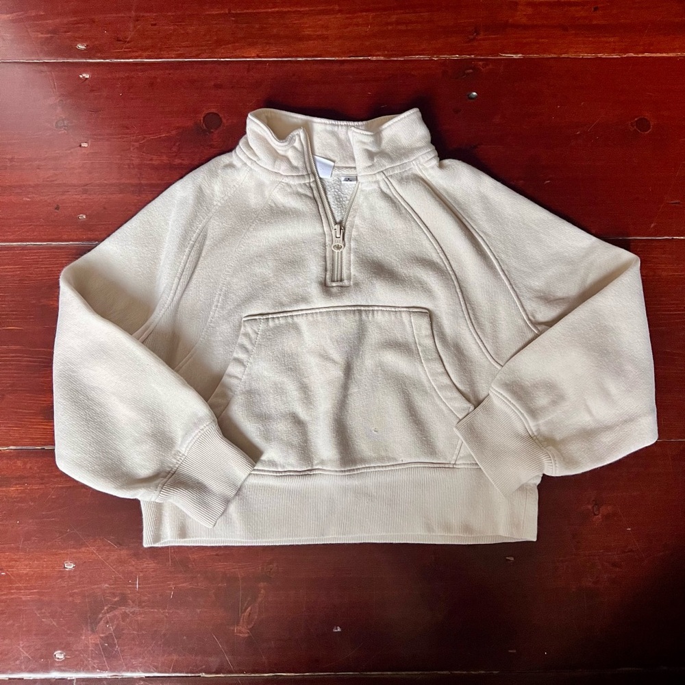 Cream Quarter-Zip cropped Pullover gap 6/7
